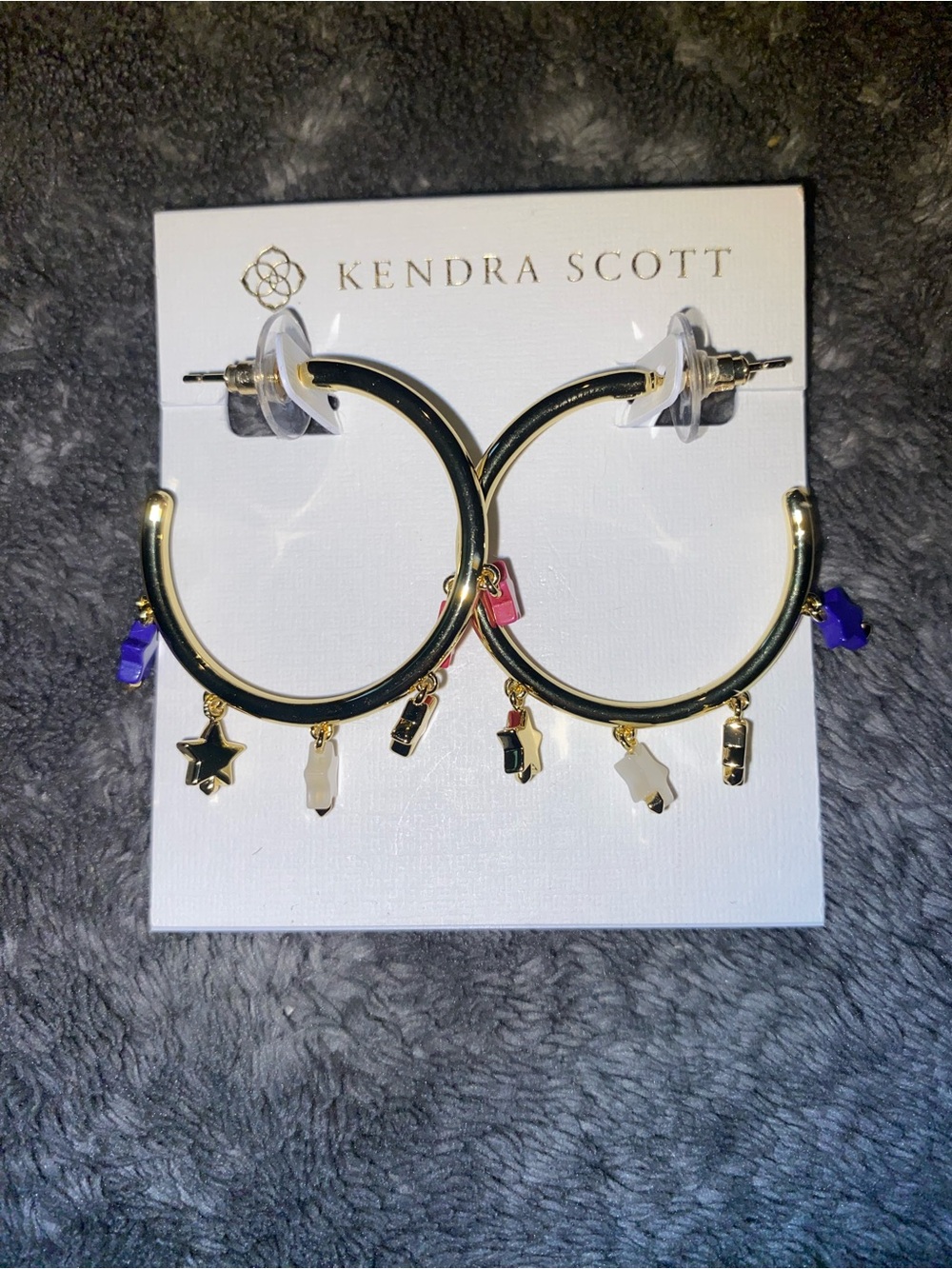 BNWT Kendra Scott Camila Hoop Earrings - Gold Red White Blue Mix $98
